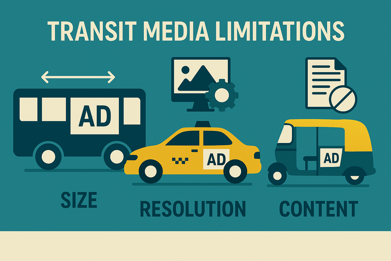 Crowded bus with limited ad visibility, Transit ad partially covered by passengers or dirt, Weather affecting transit media display, Low engagement on moving vehicle advertisement, Transit advertising in low-traffic rural area