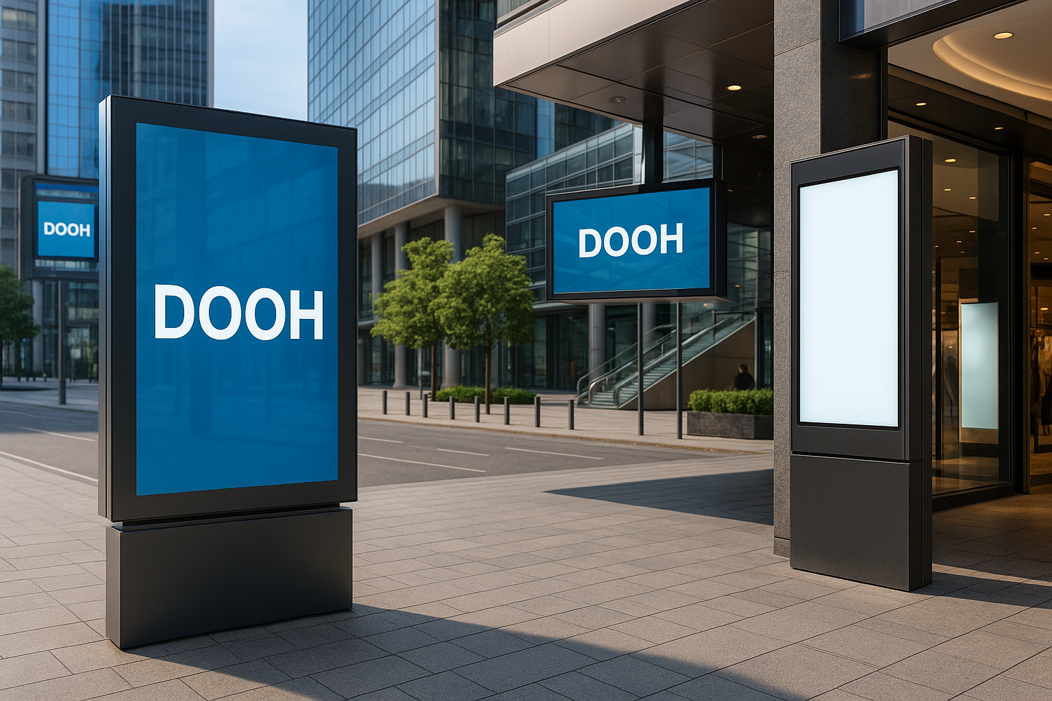 Digital OOH advertising screens in India displaying dynamic brand content on LED billboards and digital kiosks across airports, malls, and metro stations.