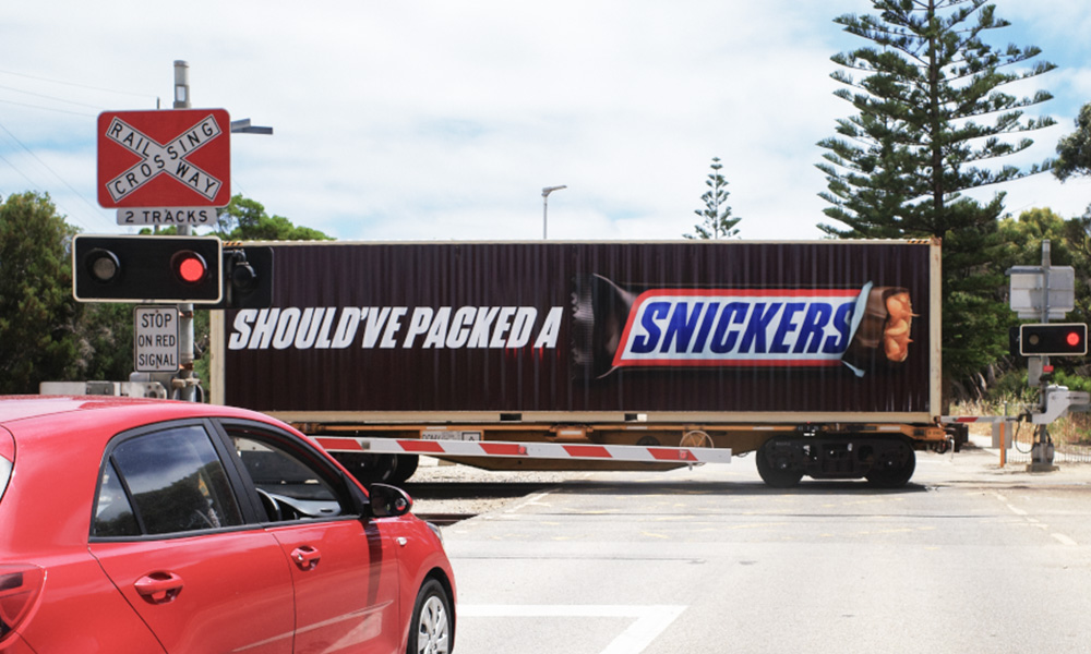 Snickers moving billboard on rails