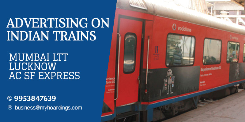 Train wrap ads on Mumbai LTT Lucknow AC SF Express.Branding agency for Indian Railways