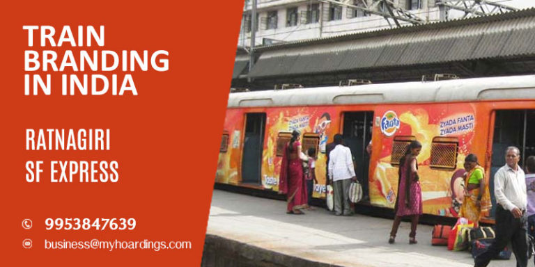 Train wrap ads on Ratnagiri SF Express Train. Indian railway train branding company MyHoardings !!