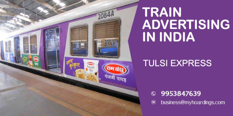 Train wrap branding on Tulsi Express Train. Sticker wrap with Western and SW Indian Railways