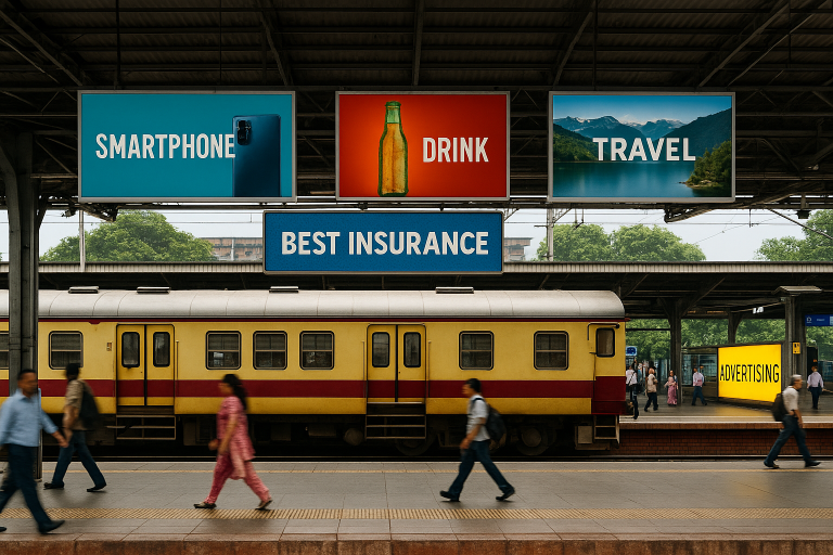 station branding, railway ads, train station media, platform hoardings, static transit advertising