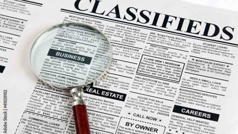 classified newspaper ads, low-cost ad format, short text promotions, targeted print listings, public notice advertising