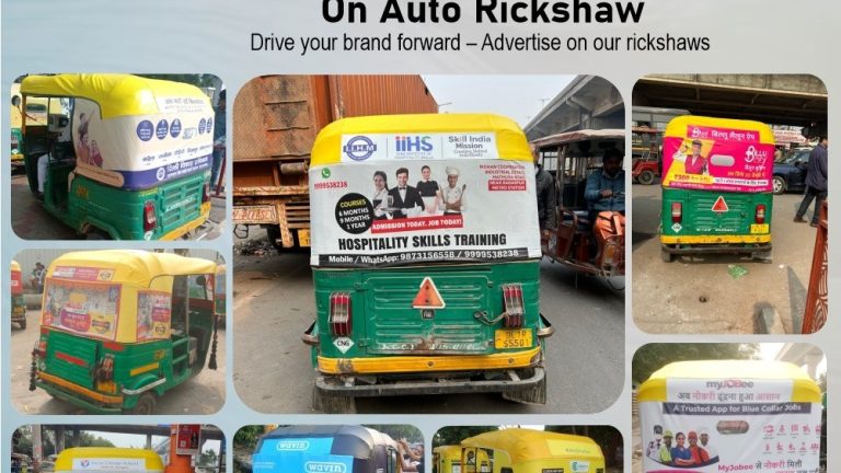 Branded auto rickshaws in Surat delivering high-frequency visibility and engaging mass urban audiences across major city routes.