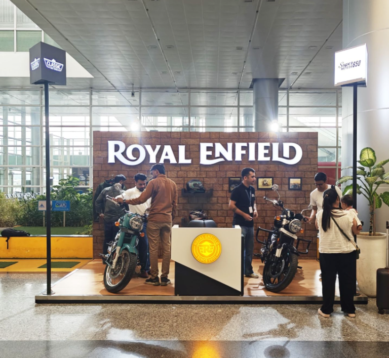 Royal Enfield, Chandigarh Airport advertising, airport promo zone, transit branding, MyHoardings, motorcycle marketing, airport activation India, regional lifestyle branding