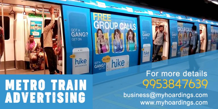 Metro train branding, Full train wrap ads, Metro station advertising, Transit media India, MyHoardings metro ads