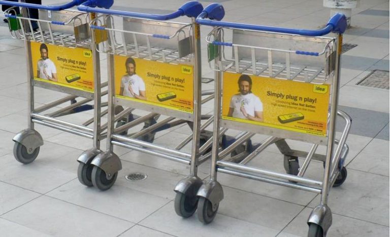 Airport trolley ads, Mumbai airport branding, Trolley advertising India, Airport media promotion, MyHoardings ad services