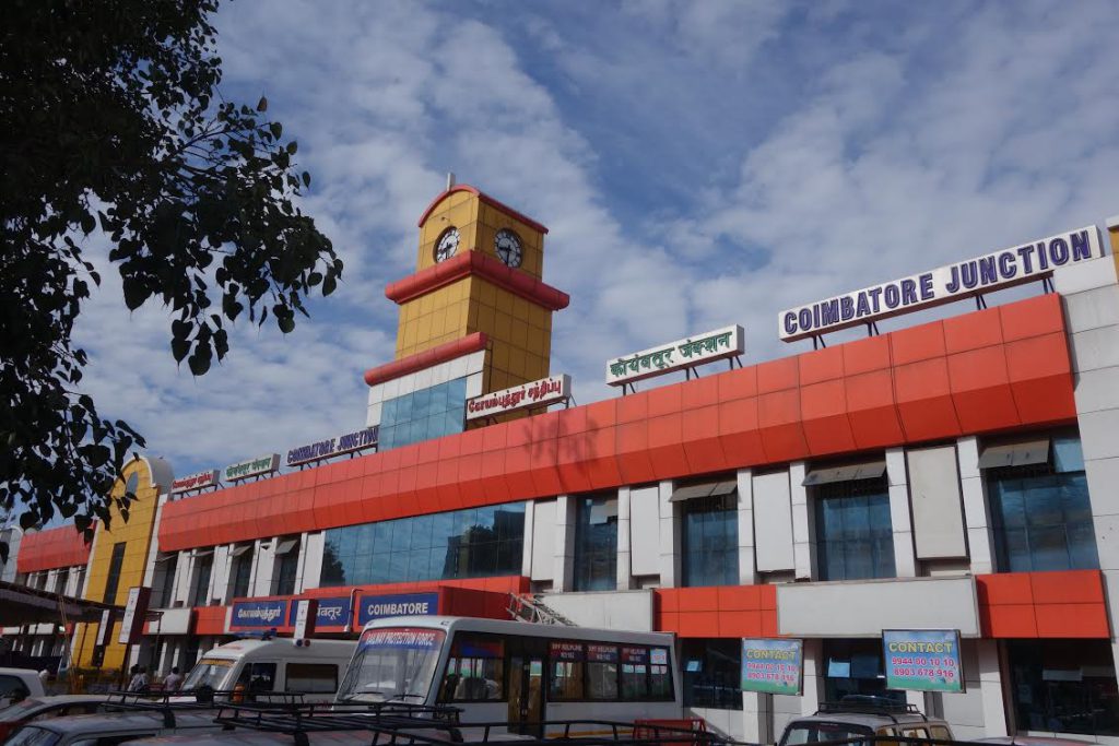 Coimbatore Junction station, Tamil Nadu rail hub, CBE railway advertising, South India transit ads, Coimbatore station branding