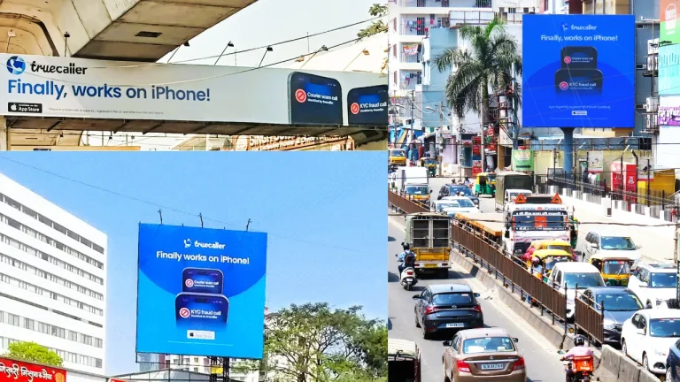 Truecaller iPhone OOH campaign, outdoor brand promotion, mobile app advertising, iPhone user targeting, city billboard strategy