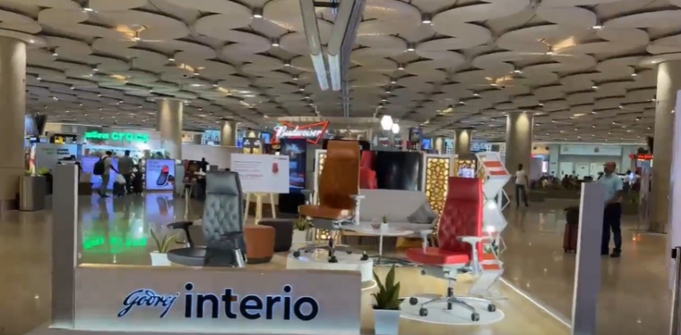 Godrej Interio campaign, airport advertising Mumbai, product launch OOH, furniture branding, premium outdoor marketing, MyHoardings, Mumbai T2 advertising
