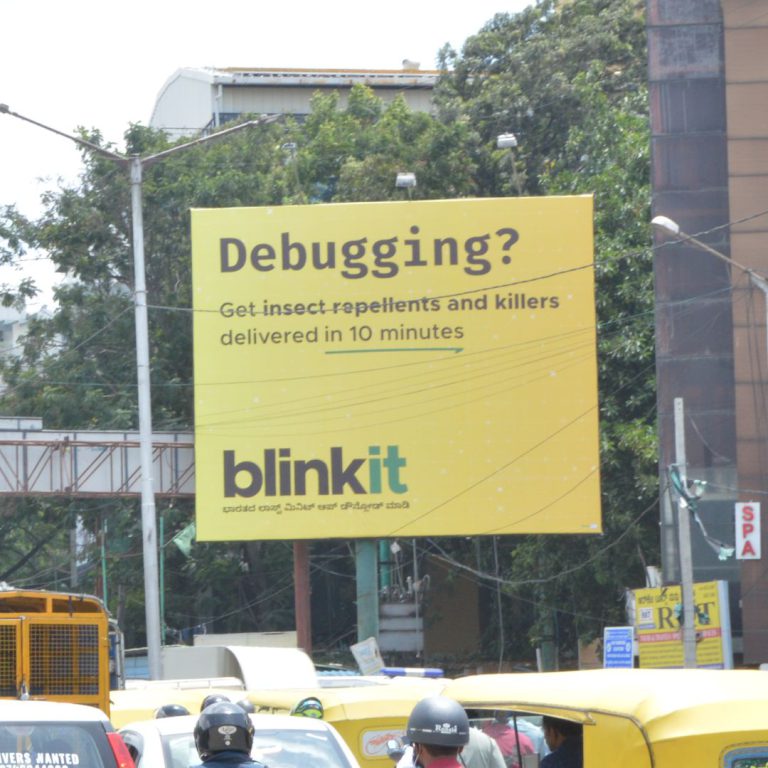 Blinkit campaign, OOH advertising Bengaluru, hyperlocal marketing, quick commerce advertising, outdoor branding, MyHoardings, Bengaluru brand promotion