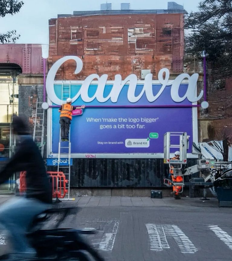 Canva campaign, OOH advertising, creative marketing, design platform promotion, international outdoor advertising, MyHoardings, Waterloo Station campaign