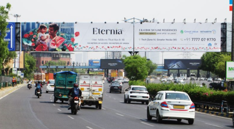 Eternia Residencies, DND Flyway Campaign, Luxury Real Estate OOH, Gantry Billboard India, MyHoardings, Outdoor Advertising Noida, Premium Property Ads, Real Estate Marketing, High Impact OOH, NCR Billboard Campaign