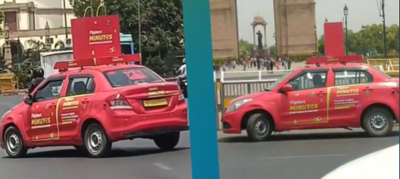 Flipkart Minutes, Cab Branding India, MyHoardings, Outdoor Advertising, Hyperlocal Branding, OOH Campaigns, Urban Mobility Ads, Flipkart 10 Minute Delivery, City Branding, Branded Cabs