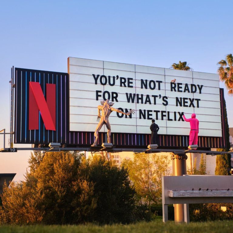 Netflix advertising, DOOH campaign, Stranger Things, Squid Game, minimalist marketing