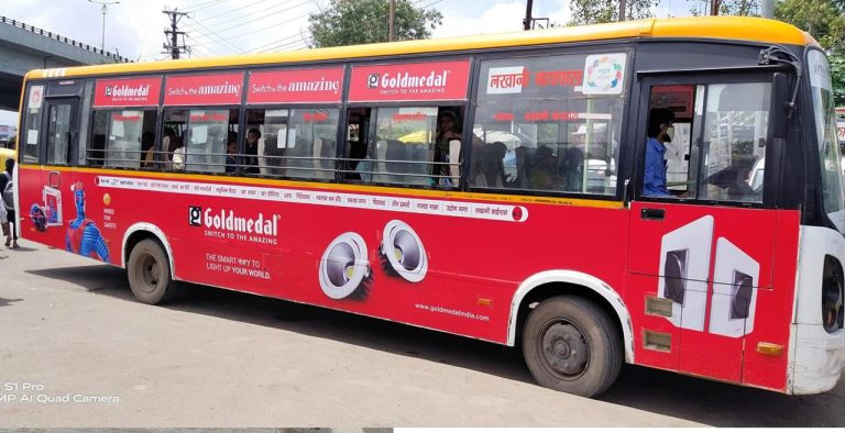 Indore Transit Ads, Bus Branding Indore, Non-AC Bus Advertising, Affordable OOH Indore, Mobile Media Campaigns
