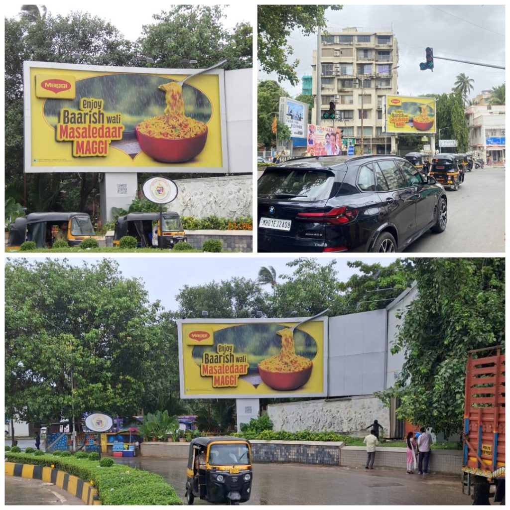 Maggi campaign, OOH advertising Mumbai, monsoon marketing, FMCG advertising, outdoor branding, MyHoardings, Mumbai brand promotion