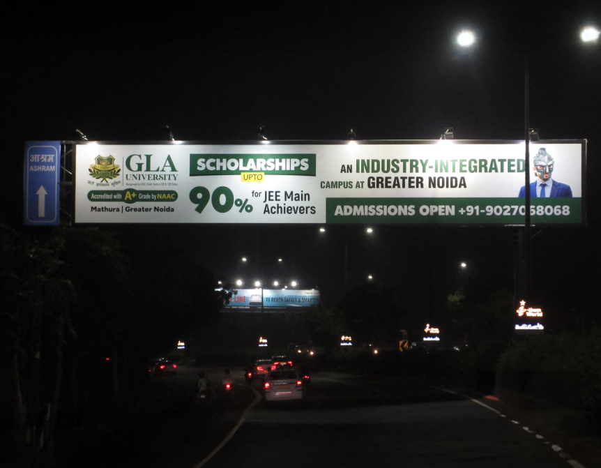 GLA University, DND Flyway advertising, education OOH campaign, MyHoardings, admissions branding, university marketing India, college branding Delhi NCR, transit media education