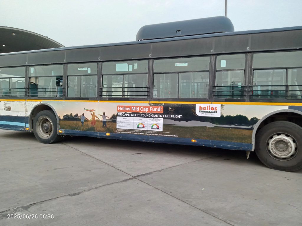 Helios Capital OOH, mutual fund outdoor ads, bus branding Bangalore, transit advertising India, MyHoardings financial marketing