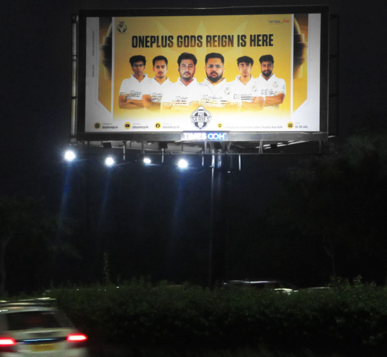 Gods Reign esports, BMPS OOH campaign, Delhi-Noida Flyway branding, gaming brand outdoor ads, MyHoardings esports marketing