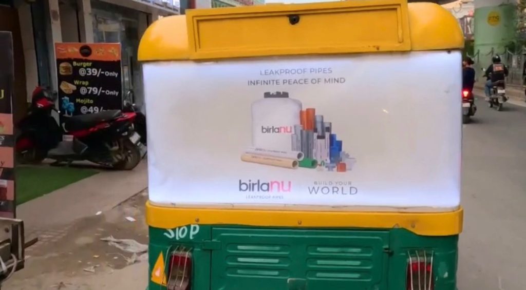 BirlaNu, MyHoardings, Backlit Jugnoo Autos, mobile billboard advertising, leakproof pipes branding, illuminated auto ads, Delhi-NCR OOH, exclusive OOH format, mobile illuminated media