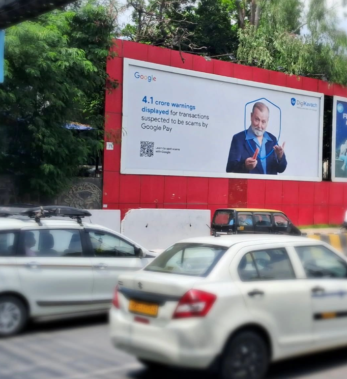 Google promotes Play Protect through outdoor a.ds showcasing its power to block risky app installs.