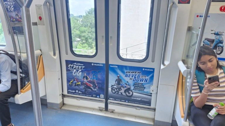 Suzuki Motorcycle, Nagpur Metro advertising, metro branding India, transit OOH campaigns, MyHoardings, two-wheeler advertising India, internal train branding