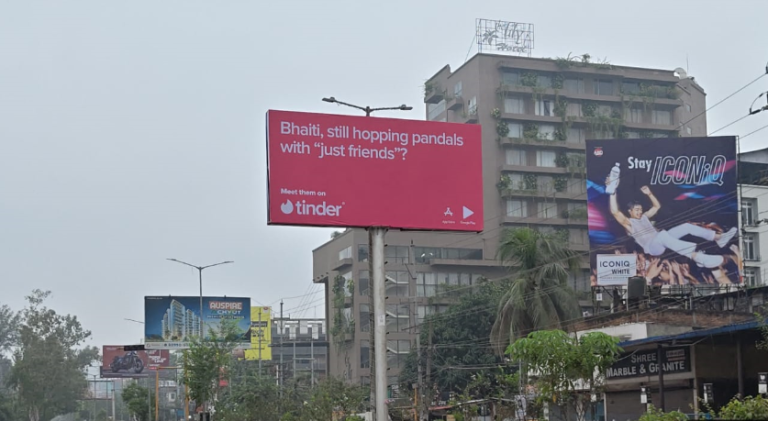 Tinder, Guwahati OOH, Assam bus shelter ads, Durga Puja campaigns India, youth outdoor advertising, MyHoardings