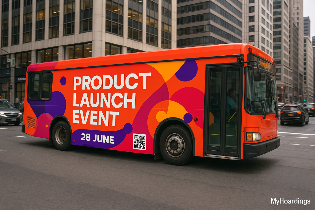 event branding, product launch promotion, transit ads, bus campaigns, MyHoardings
